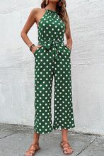 Load image into Gallery viewer, Polka Dot Grecian Wide Leg Jumpsuit
