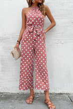 Load image into Gallery viewer, Polka Dot Grecian Wide Leg Jumpsuit
