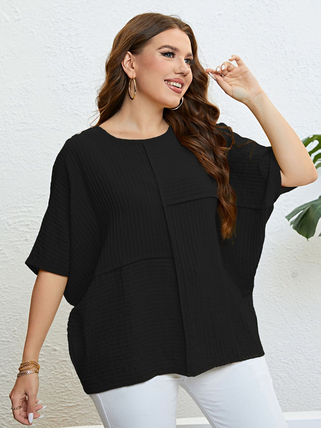 Plus Size Seam Detail Half Sleeve Top